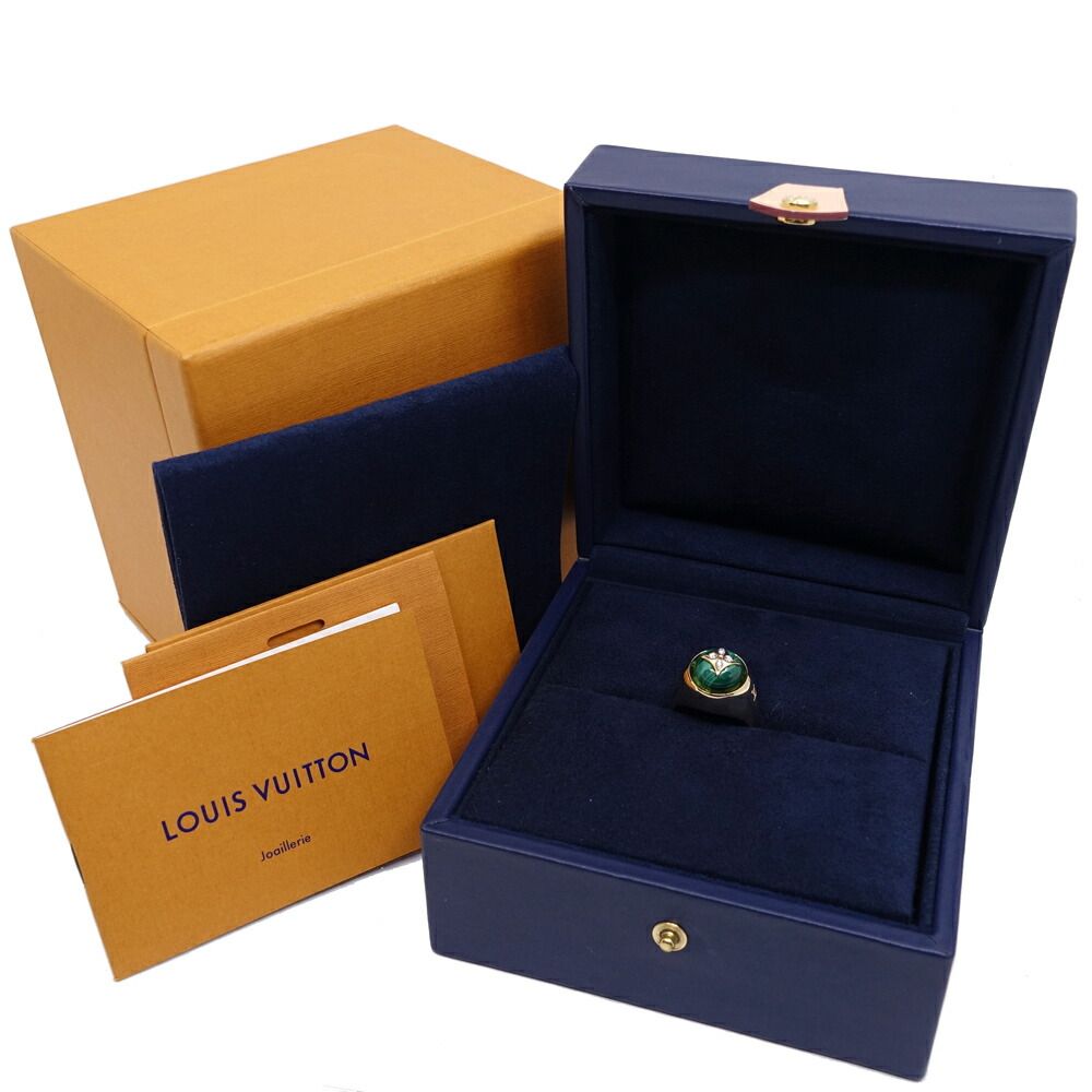 Louis Vuitton Signet Ring 55 18k Yellow Gold Malachite Diamond
