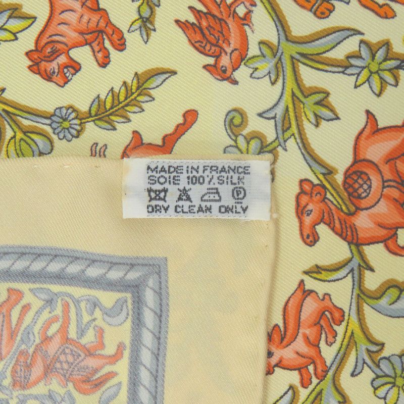 Hermes Carre 90 Indian Hunting Chasse en Inde Scarf Silk Ivory Yellow Light Blue