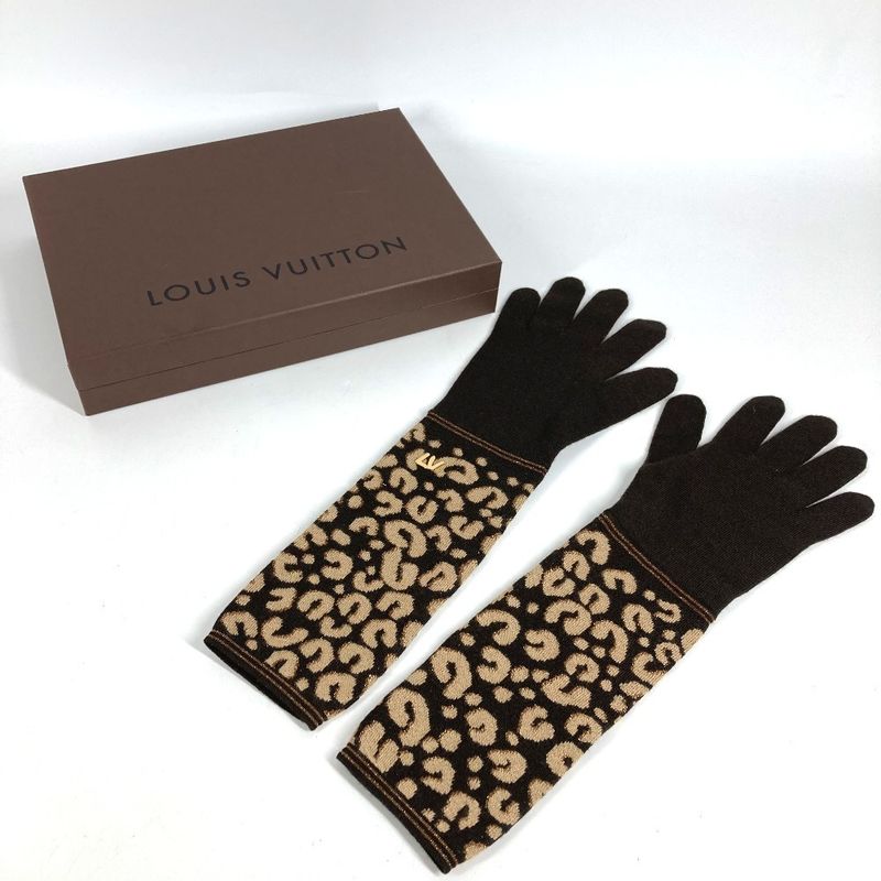 Louis Vuitton Gloves Gonmail Leopard Print Cashmere Brown