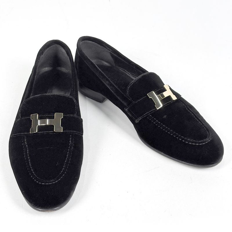 Hermes Hlogo Loafers Shoes Suede Black