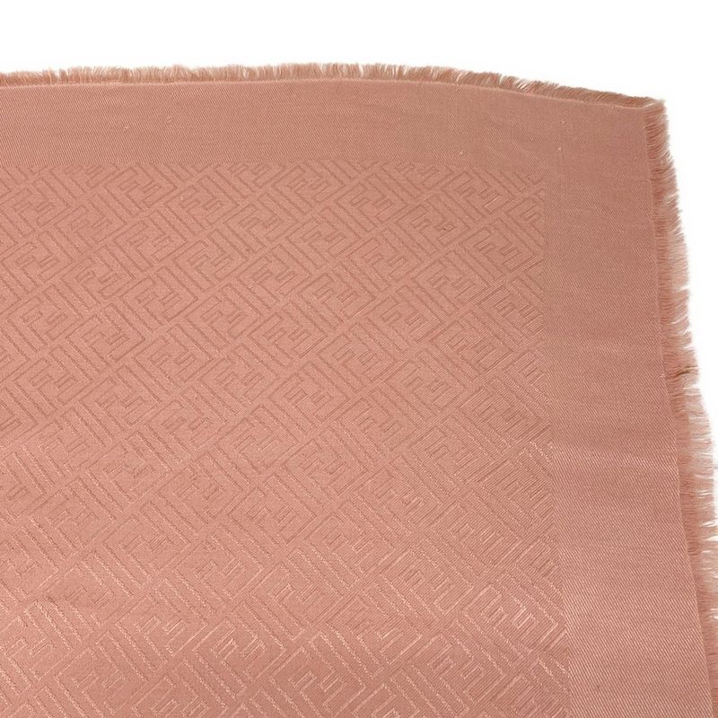 Fendi Shawl Zucca Pattern Pink Wool Silk Scarf