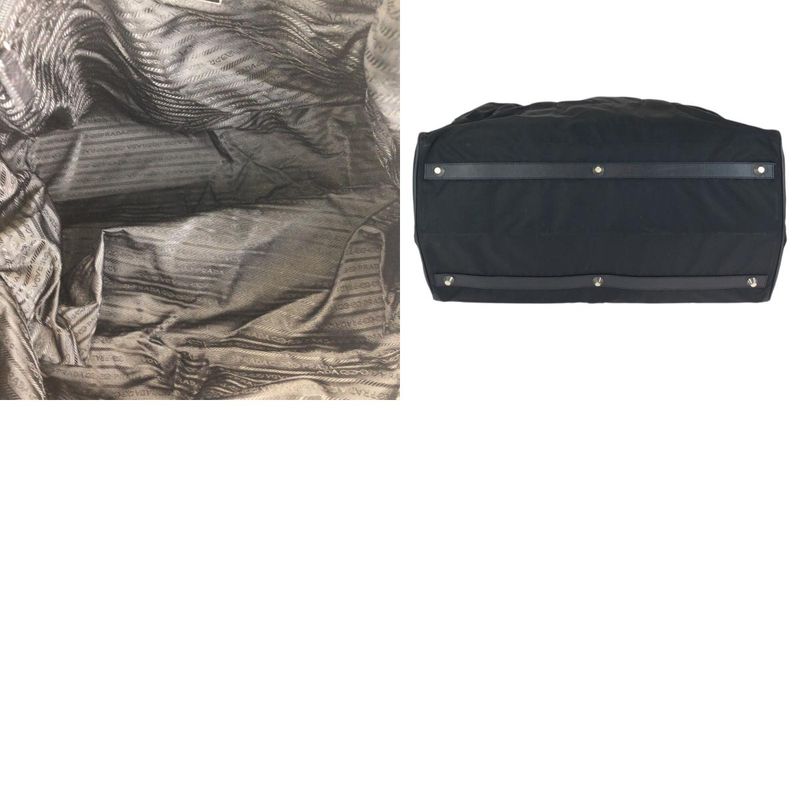 Prada Tessuto Saffiano 2-Way Black Silver Nylon Leather Boston Bag