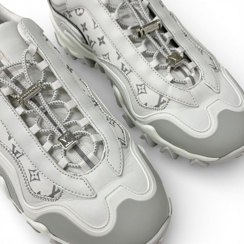 Louis Vuitton LV Lash Line Monogram Sneakers Shoes Fabric Leather White Gray