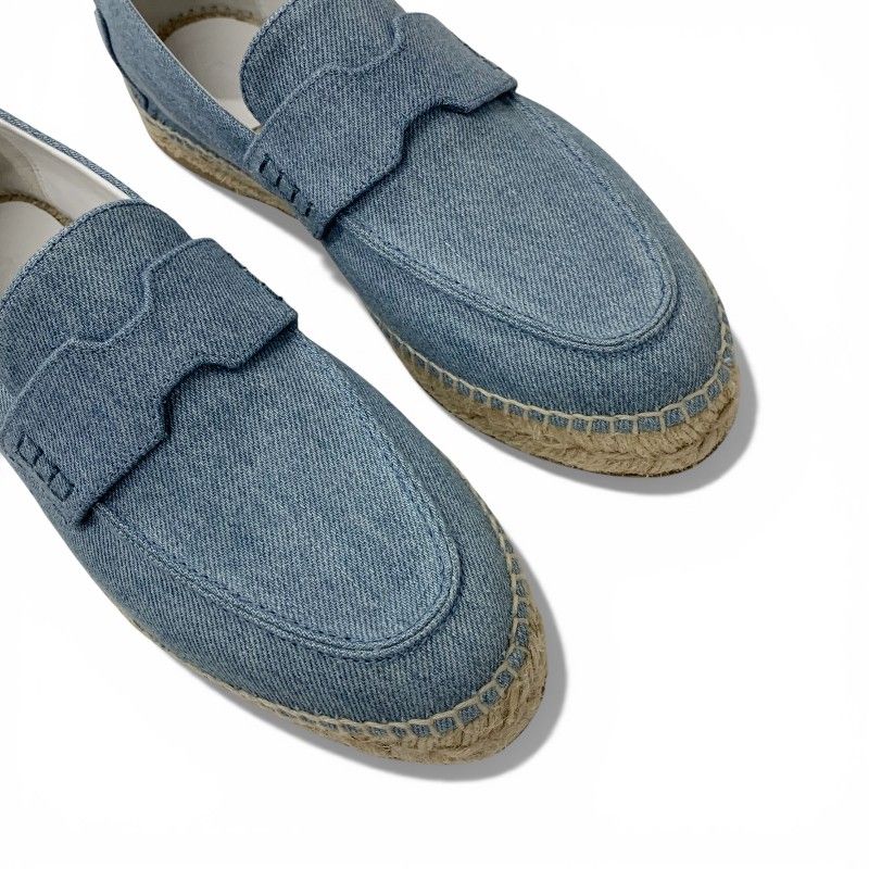 Hermes Trip Flat Shoes Denim Blue Beige Espadrilles