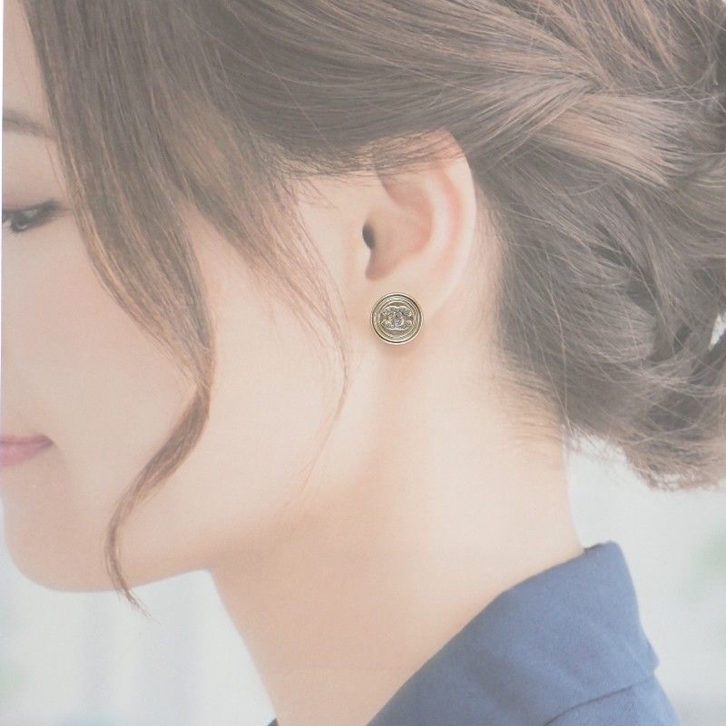 Chanel CC Logo Circle Earrings Metal Crystal Gold