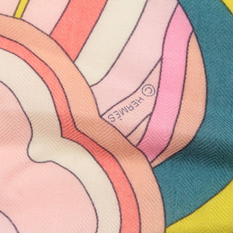 Hermes Carre Geant Cashmere Silk Faubourg Rainbow Scarf Shawl Pink