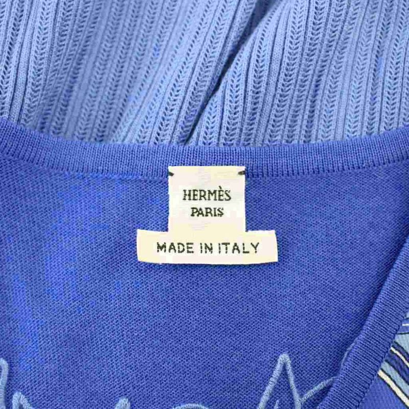 Hermes Knit Dress Short Sleeve Long Silk 36 Blue Sweater