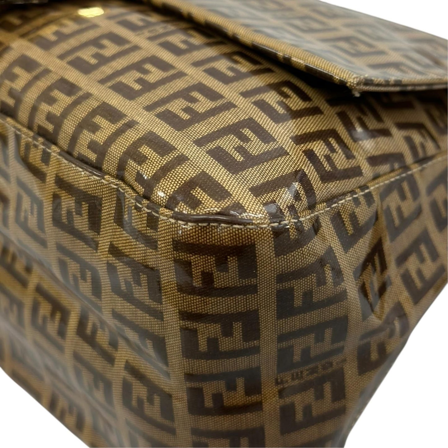 Fendi Zucchino Mamma Baguette Shoulder Bag Patent Brown — view 8