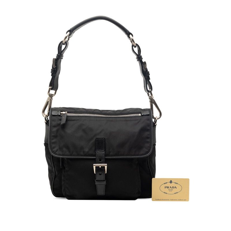 Prada Triangle Logo Preto Vera Pocono Shoulder Bag Black Tessuto Nylon Saffiano