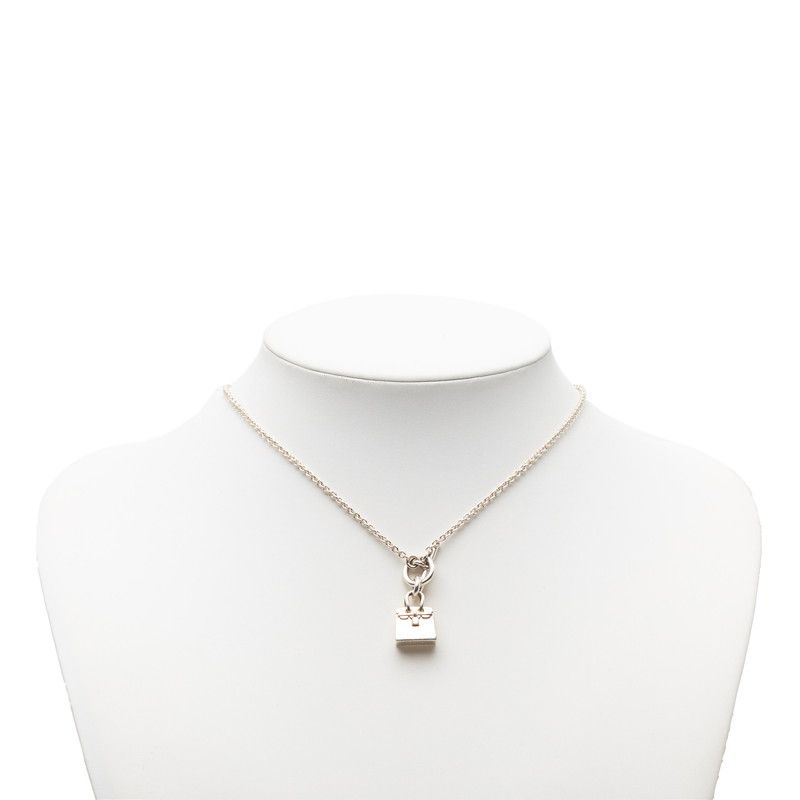 Hermes Amulet Birkin Pendant Necklace Silver