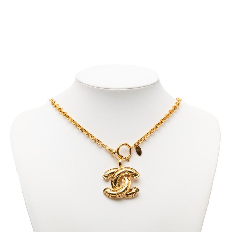 Chanel Quilted CC Logo Long Necklace Gold Plated