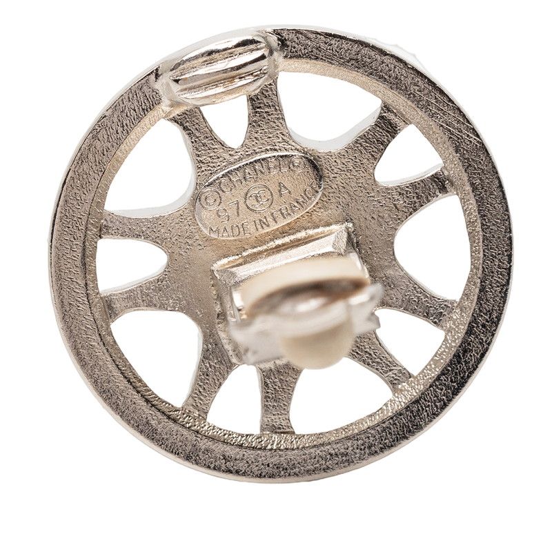 Chanel CC Logo Round Earrings Silver Metal
