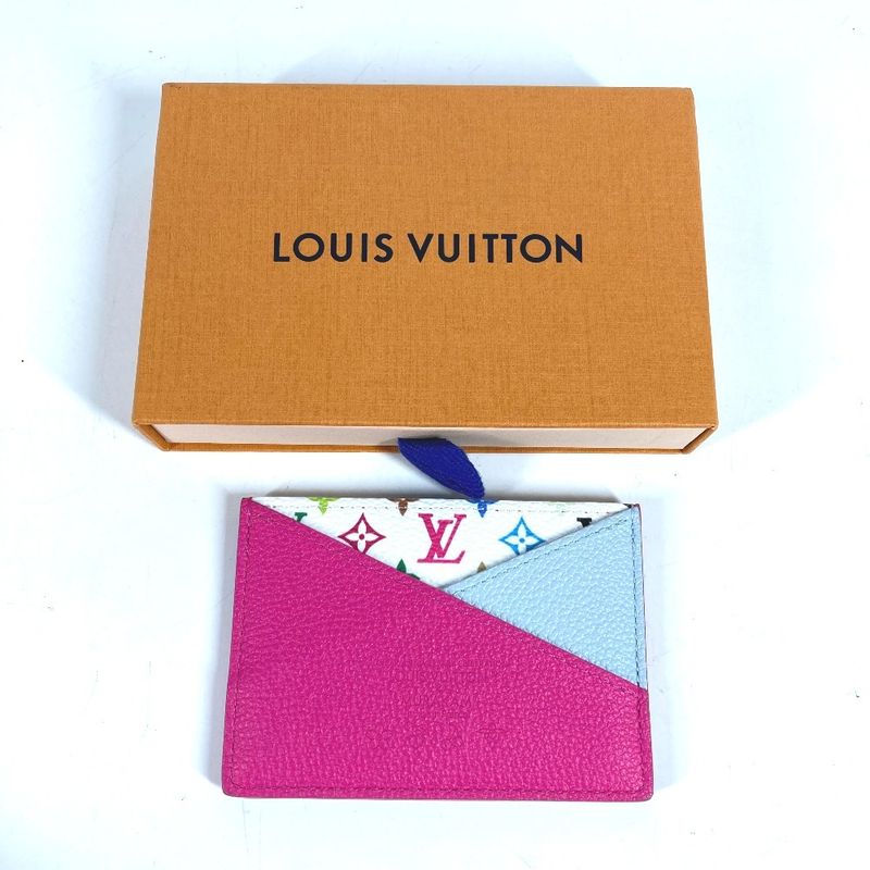 Louis Vuitton Card Case Holder Criss Cross Monogram Multicolor Canvas Pin White