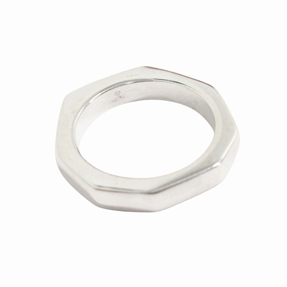 Gucci Polished Asymmetric Nut Motif Hexagon Ring Silver