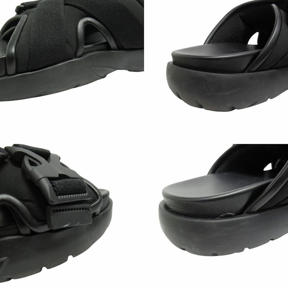 Bottega Veneta Snap Slide Sandals Fabric Leather Platform Shoes 42 Black