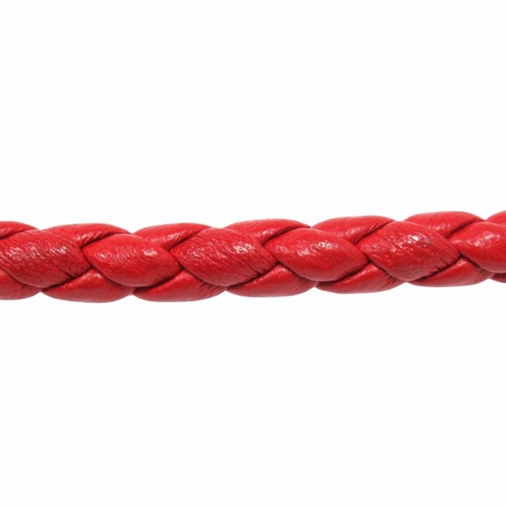 Hermes Polished Key Holder Key Ring Charm Braided Leather Silver Red