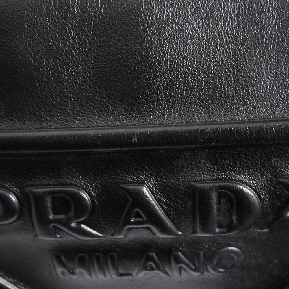 Prada Triangle Leather Shoulder Bag with Mini Pouch Crossbody Logo Black Silver