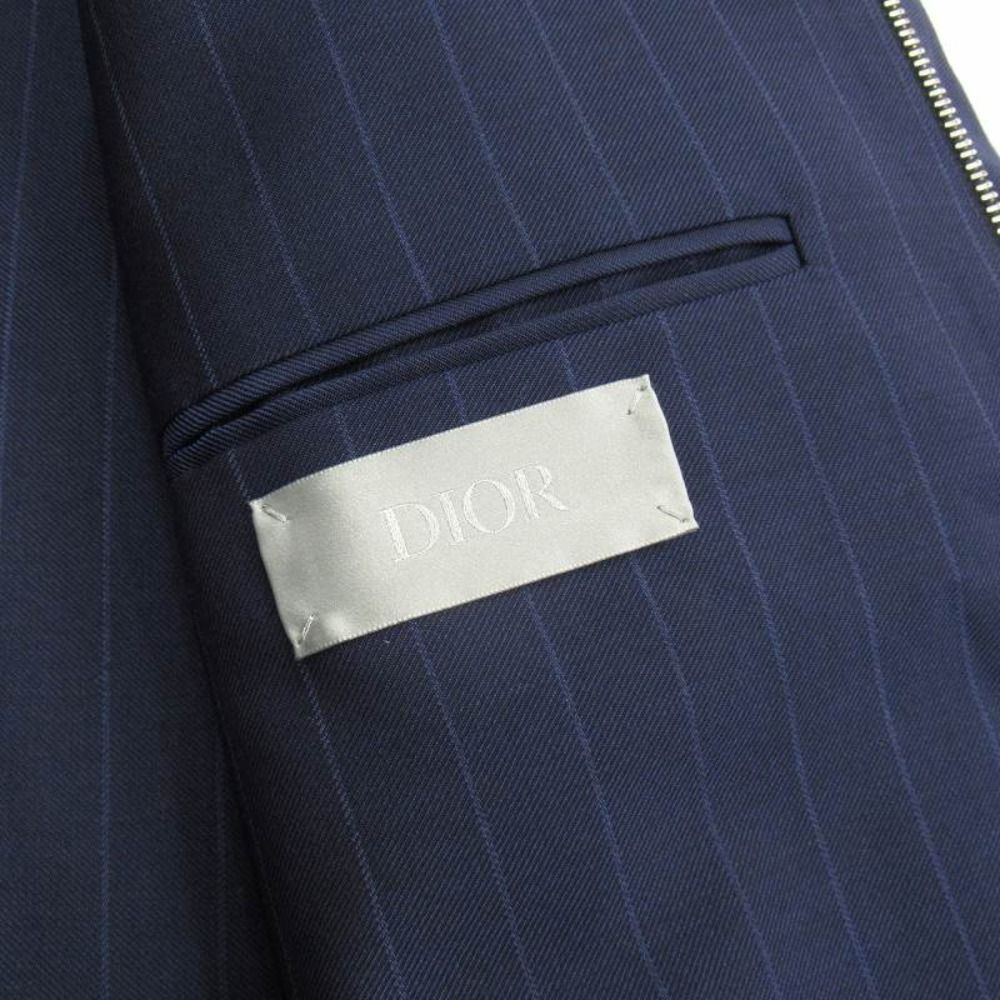 Dior CD Icon Tailored Zip Up Jacket Blue Leather Modern Tailor Ring Wool 48 Navy