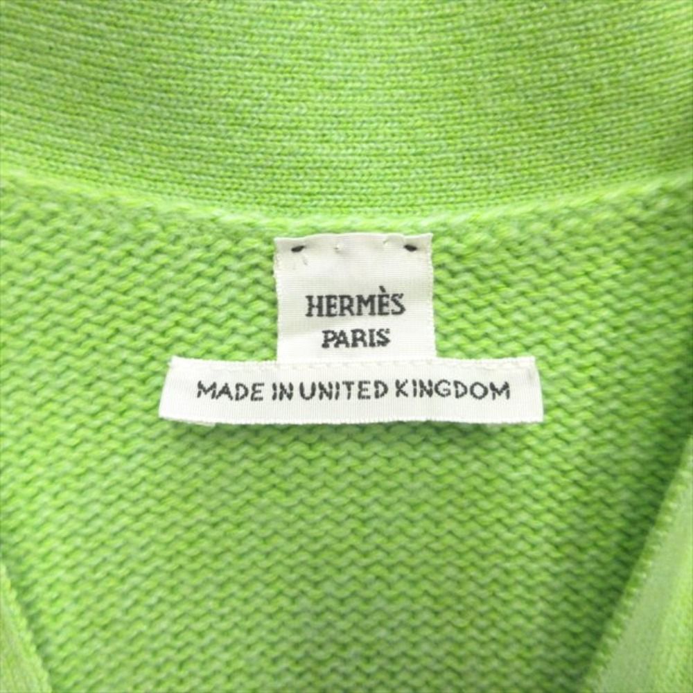 Hermes Series Button Oversize Cardigan Knit Sweater Cashmere Cotton 34 Green