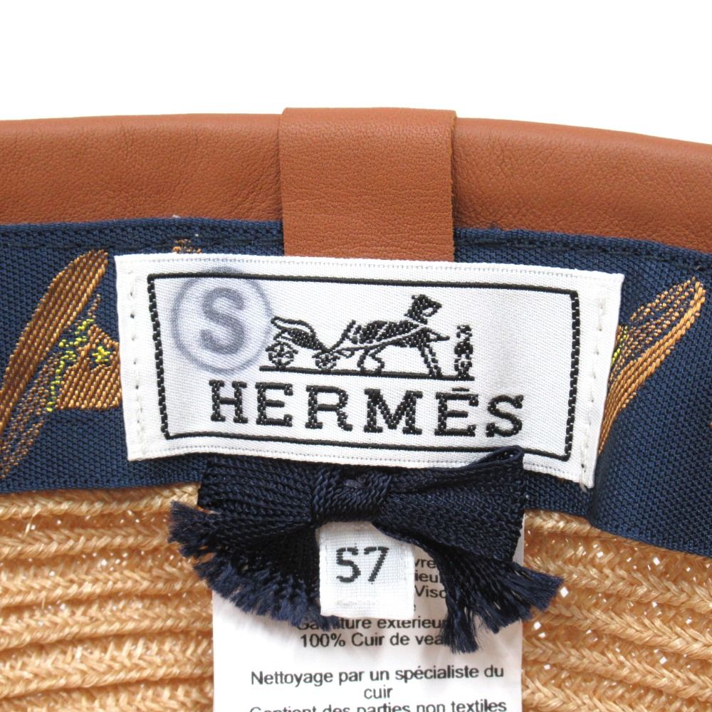 Hermes Garance Hemp Leather Cap Hat Series Logo 57 Natural