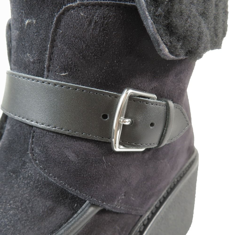Hermes Vovelore Shearling Boots Platform 2-Way Shoes 36 Black