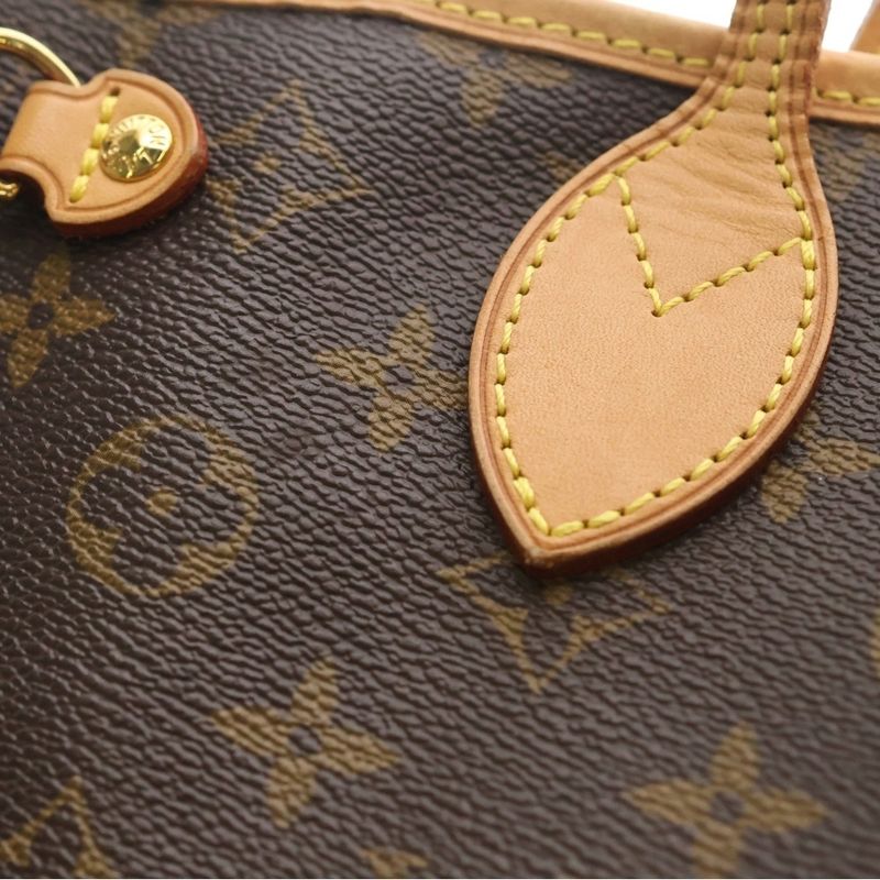 Louis Vuitton Neverfull PM Monogram Leather Hand Tote Gold Brown