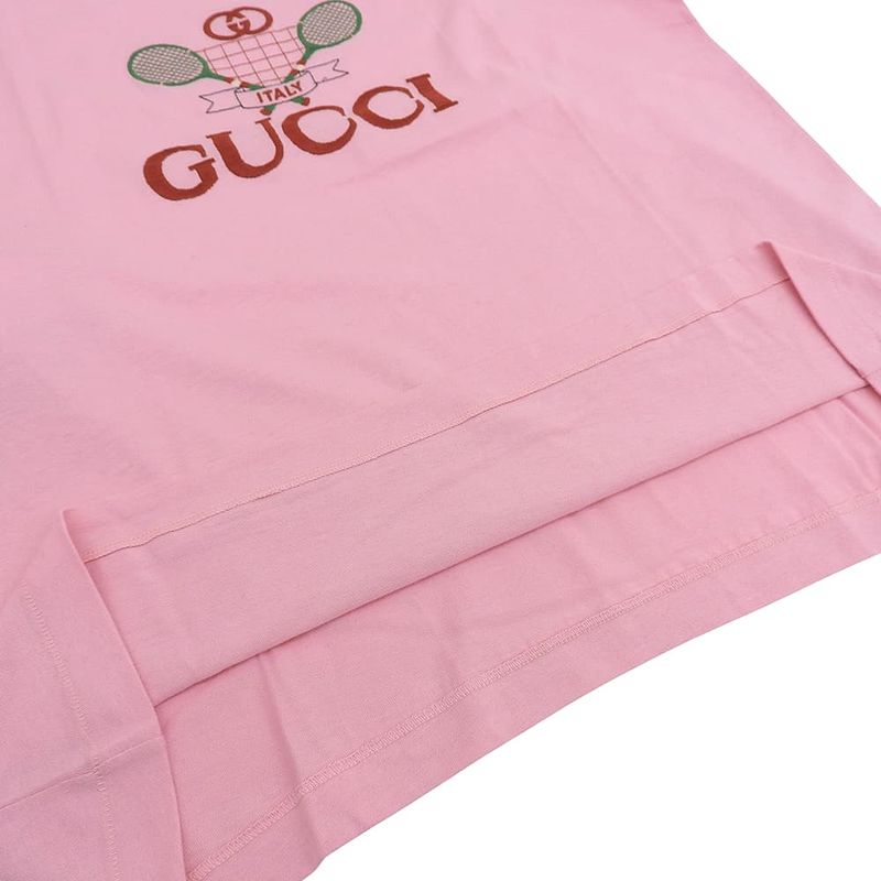 Gucci Tennis Embroidery Logo T-Shirt Top Pink