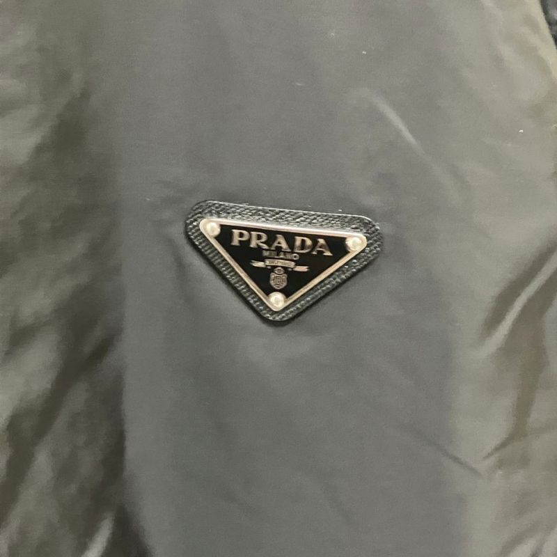 Prada Re-Nylon Jacket Knit Contrast Triangle Plate 50 Black