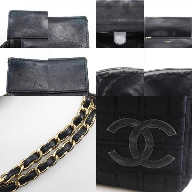 Chanel Chain Chocolate Bar CC Logo Jersey Black Tote