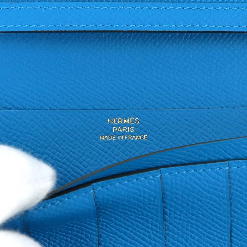 Hermes Bearn Souffle Verso Bifold Wallet Epsom Vert Jade Blue Zanzibar
