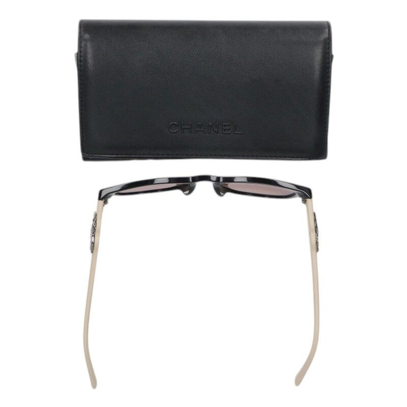 Chanel CC Logo Line Stone Leather Temple Sunglasses Eyewear