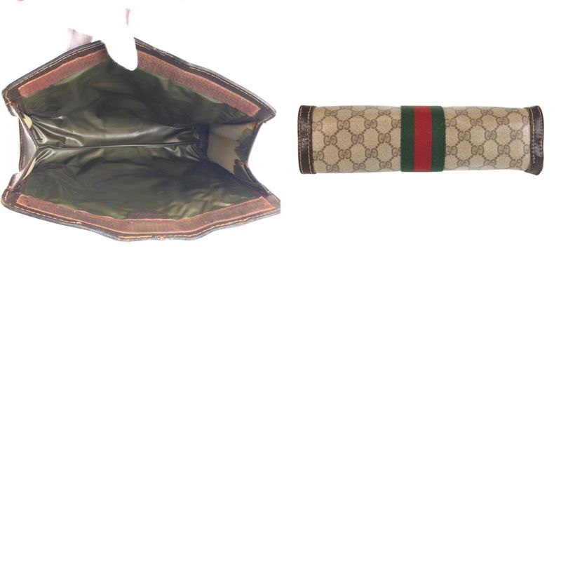 Gucci Vintage Sherry Line Beige Brown GG Supreme Canvas Clutch