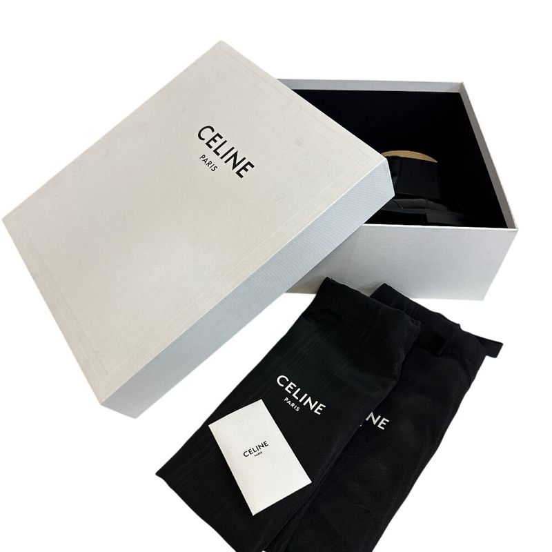 Celine Perforated Logo Side Gore Short Triomphe Leather Boots Black