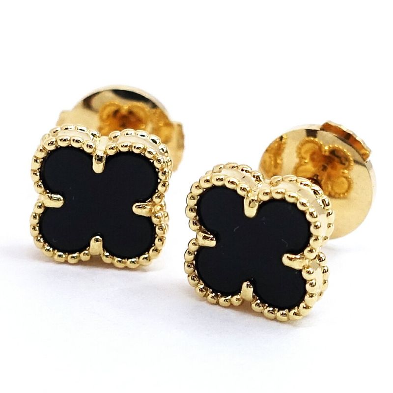 Van Cleef & Arpels 18k Yellow Gold Sweet Alhambra Earrings Onyx