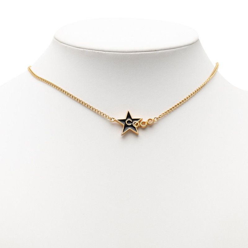 Chanel Star Necklace Gold Black Plated Enamel
