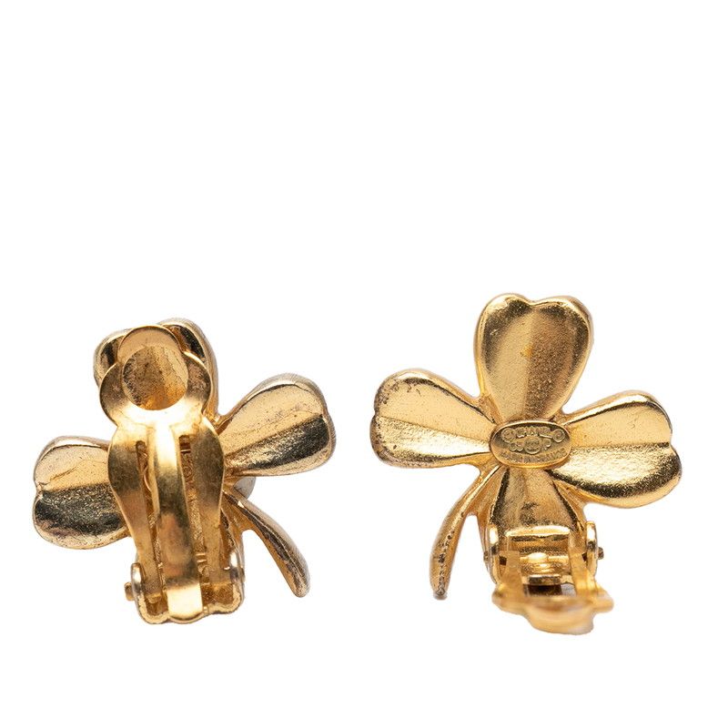 Chanel CC Logo Crowbar Motif Earrings Gold Plated