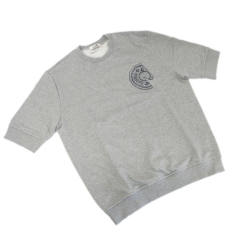 Hermes Crew Neck Sweatshirt Clou de Selle Gray S Cotton Short Sleeve Top