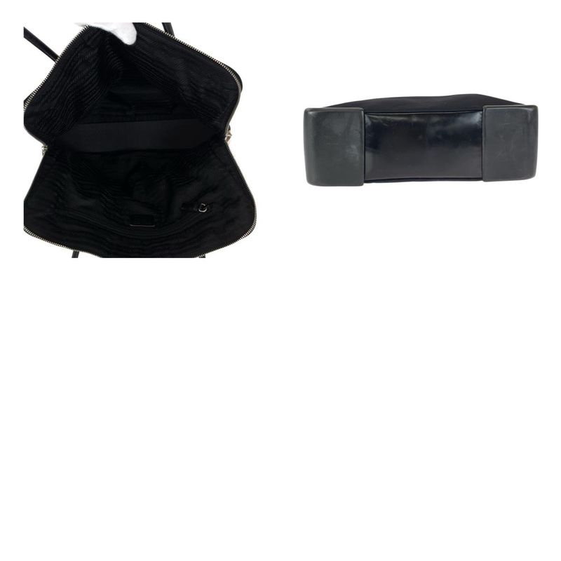 Prada Black Silver Urethane Leather Tote Shoulder Bag