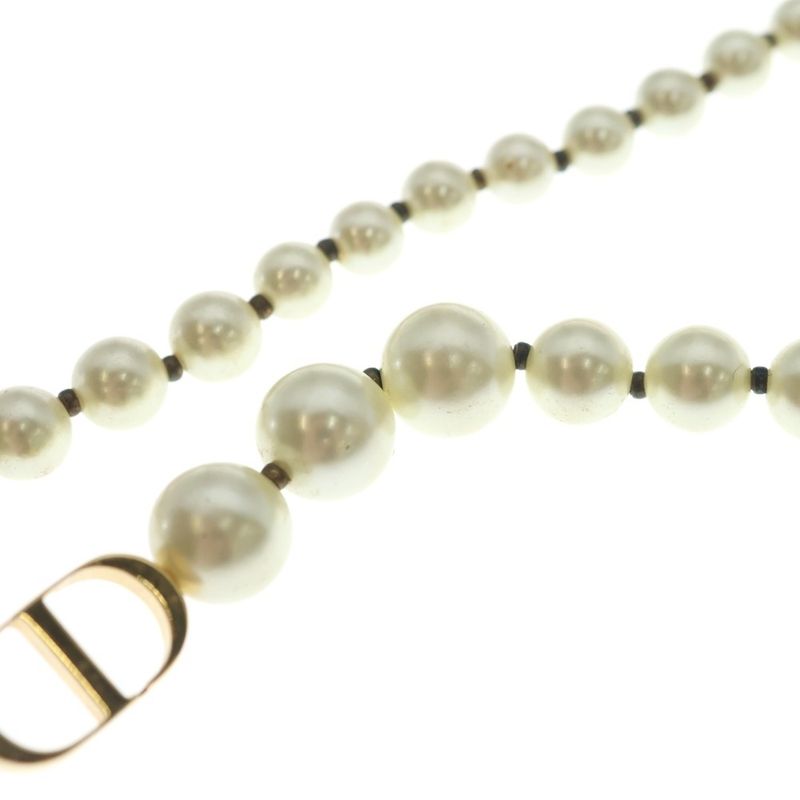 Dior Cdlogo Faux Pearl Necklace Choker Gold White