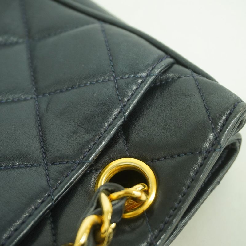 Chanel Shoulder Bag Quilted Lambskin Navy Gold