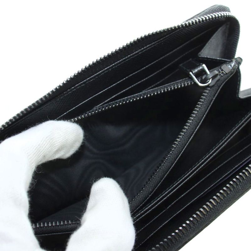 Prada Wallet Zip Around Logo Saffiano Leather Black