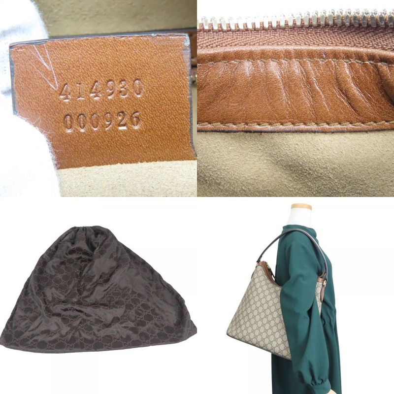 Gucci Shoulder Bag Hobo GG Supreme Canvas Leather Beige Brown Bag Daily Use