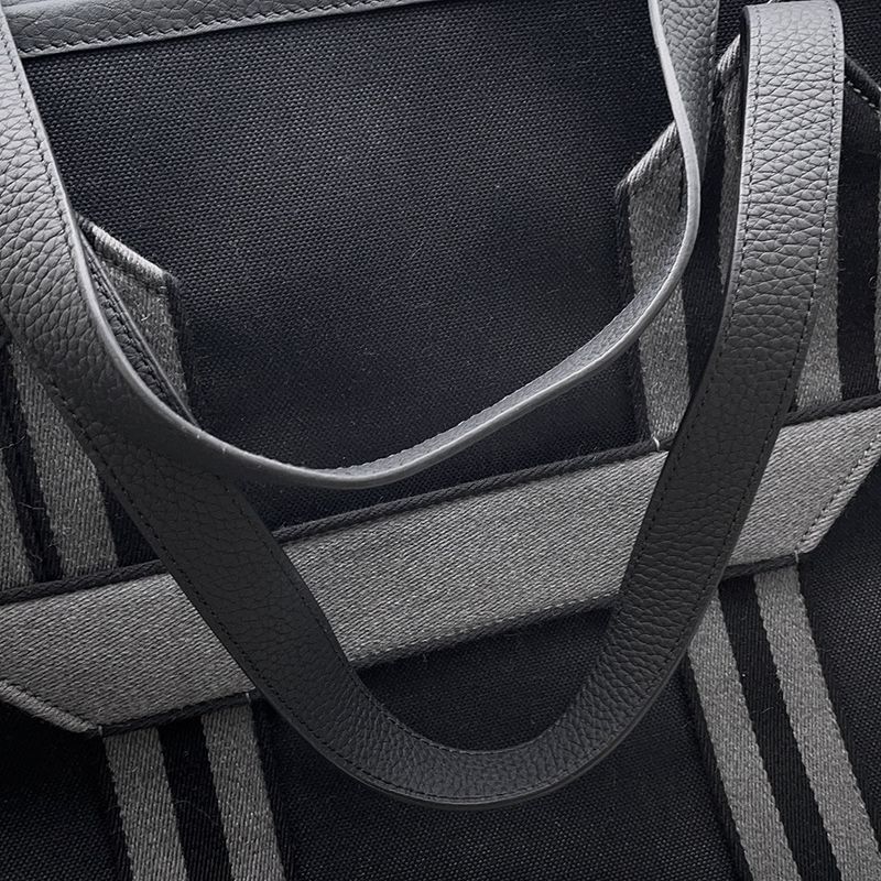 Hermes Tote Pure Sangle Black Gray Silver Toile Military Taurillon Clemence