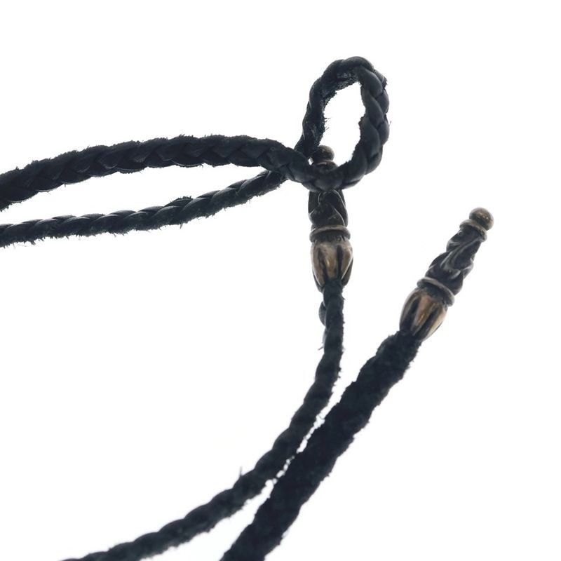 Chrome Hearts Leather Braid Scroll Necklace Black Silver