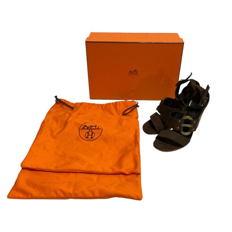 Hermes Chaine D'ancre Belt Ankle Strap Sandals 34.5 Brown
