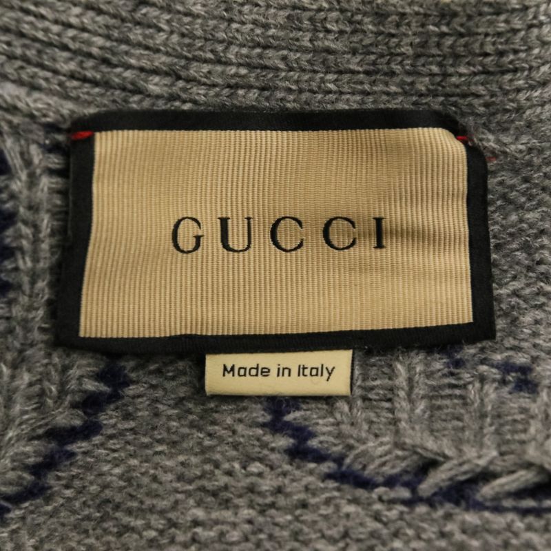 Gucci Logo Intarsia V-neck Knit Cardigan M Gray