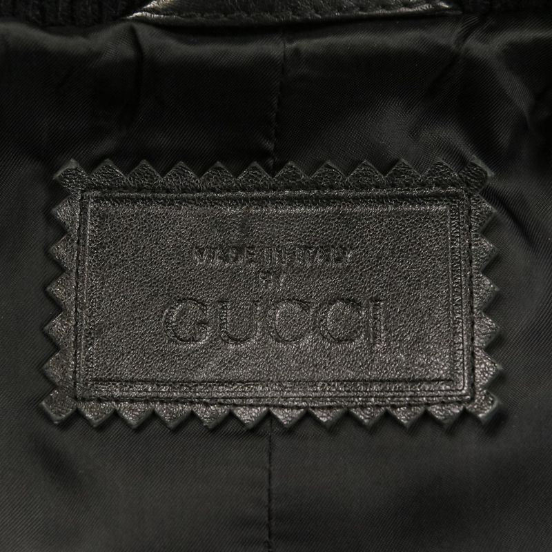 Gucci Michele Era GG Embossed Leather Bomber Jacket 44 Black