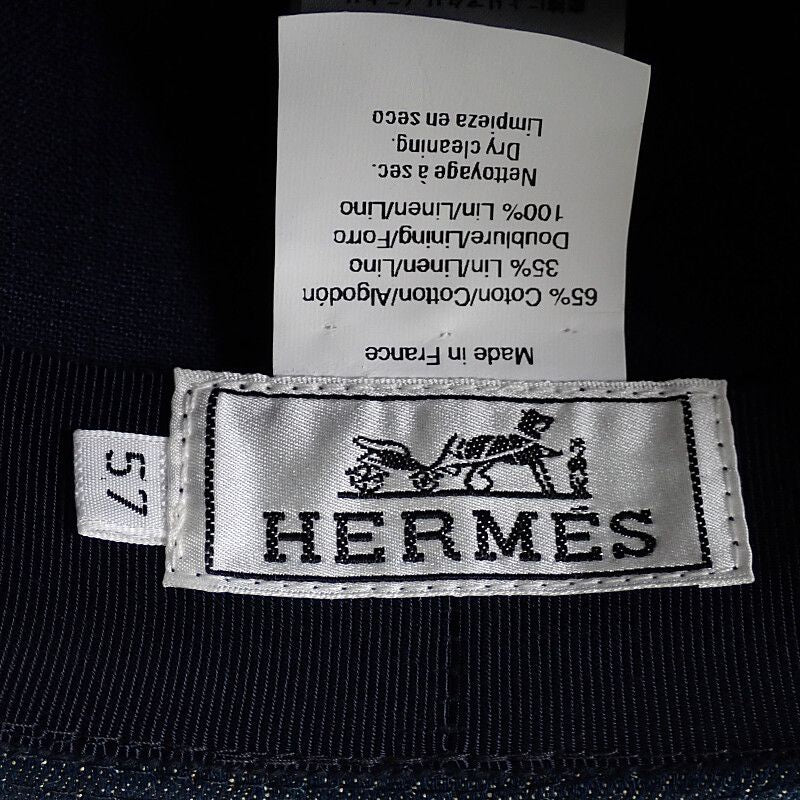 Hermes Wide Brim Hat Cotton Linen Indigo Blue 57 Travel Sea Resort