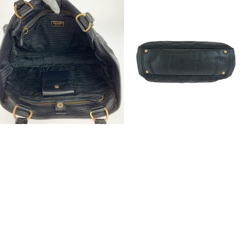 Prada Vitello Daino Tessuto Black Leather Nylon Shoulder Bag