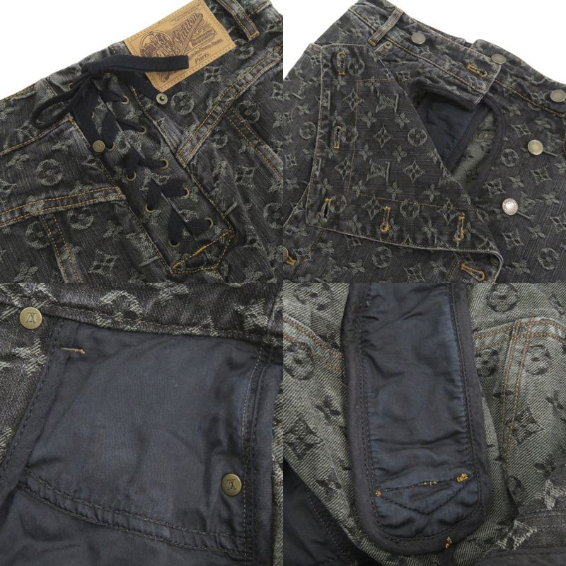 Louis Vuitton Monogram Denim Cotton Black Jacket & Skirt Set